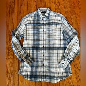 Banana Republic Men’s Linen Blue Plaid Button Down Shirt Oversized M